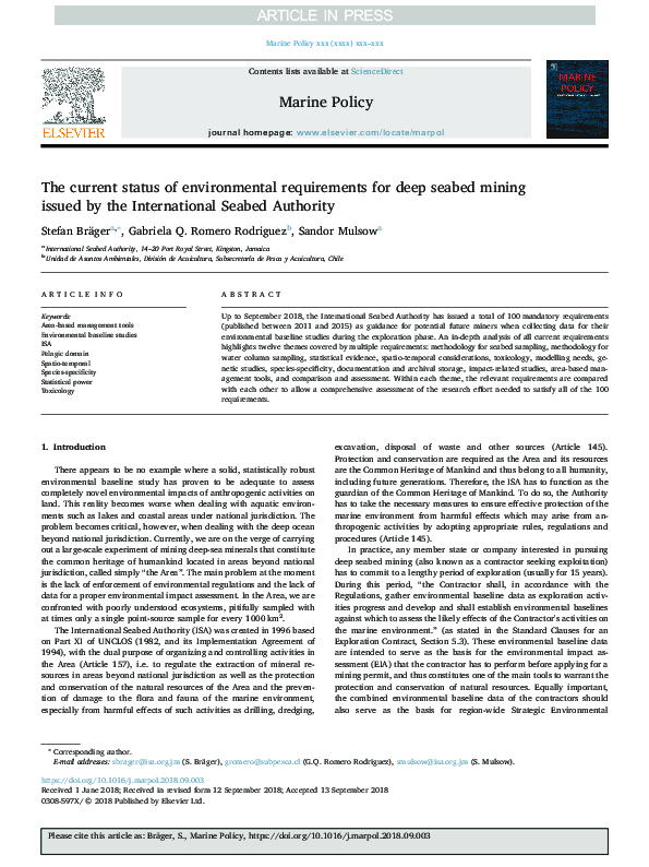 (PDF) The current status of environmental requirements for deep seabed ...