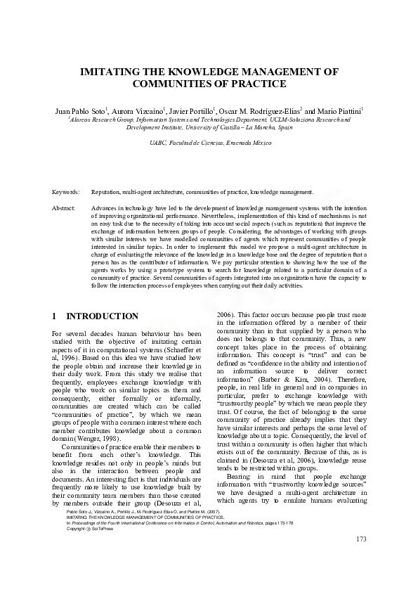 (PDF) Imitating the Knowledge Management of Communities of Practice