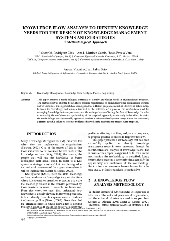 (PDF) KNOWLEDGE FLOW ANALYSIS TO IDENTIFY KNOWLEDGE NEEDS FOR THE ...