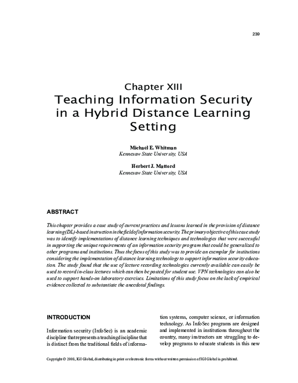 (PDF) Teaching Information Security in a Hybrid Distance Learning Setting
