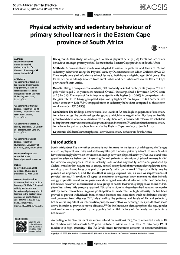 (PDF) Physical activity and sedentary behaviour of primary school ...