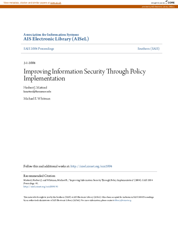 (PDF) Improving Information Security Through Policy Implementation