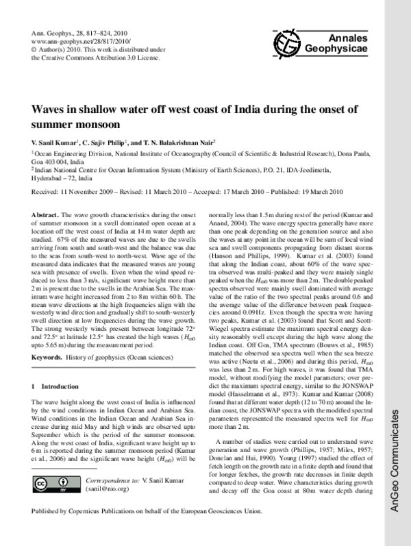 (PDF) Waves in shallow water off west coast of India during the onset ...