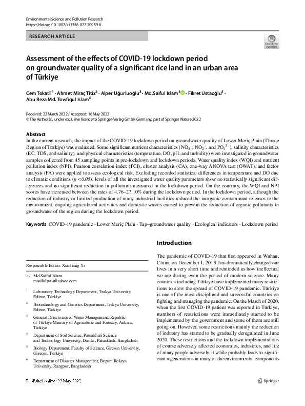 (PDF) Assessment of the effects of COVID-19 lockdown period on ...
