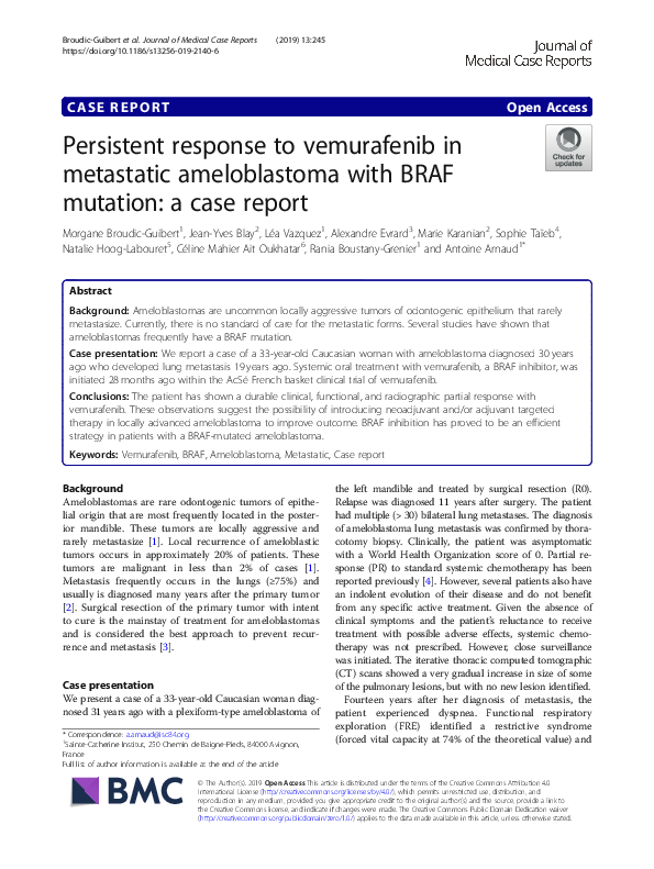 (PDF) Persistent response to vemurafenib in metastatic ameloblastoma ...