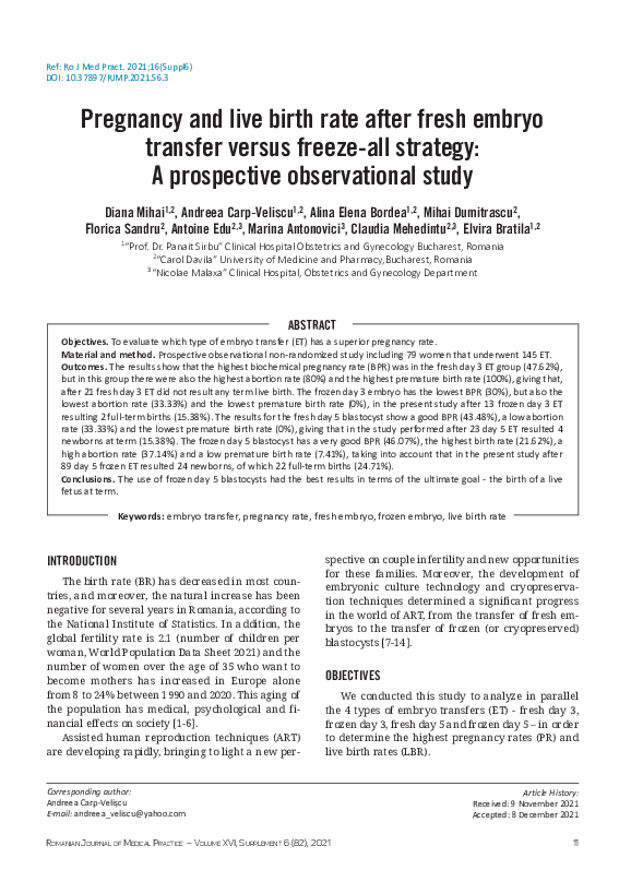 (PDF) Pregnancy and live birth rate after fresh embryo transfer versus ...