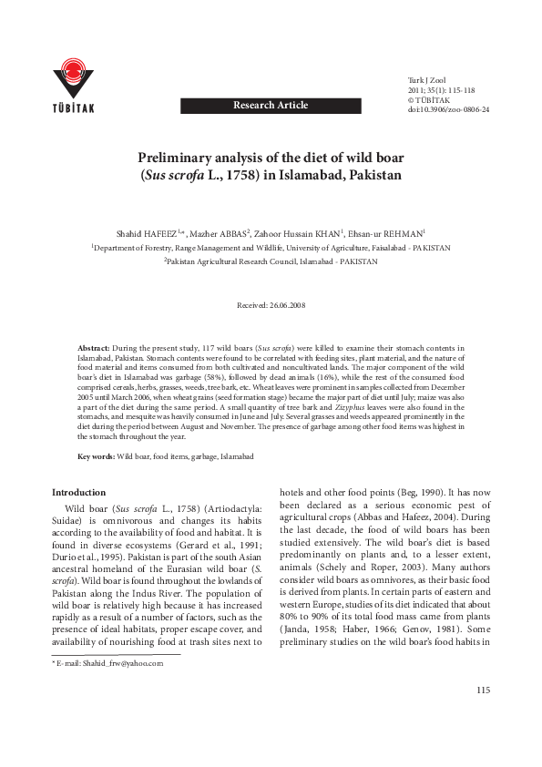 (PDF) Preliminary analysis of the diet of wild boar ( Sus scrofa L ...
