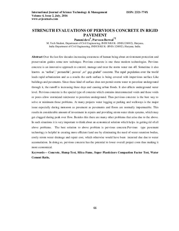 (PDF) Strength Evaluations of Pervious Concrete in Rigid Pavement