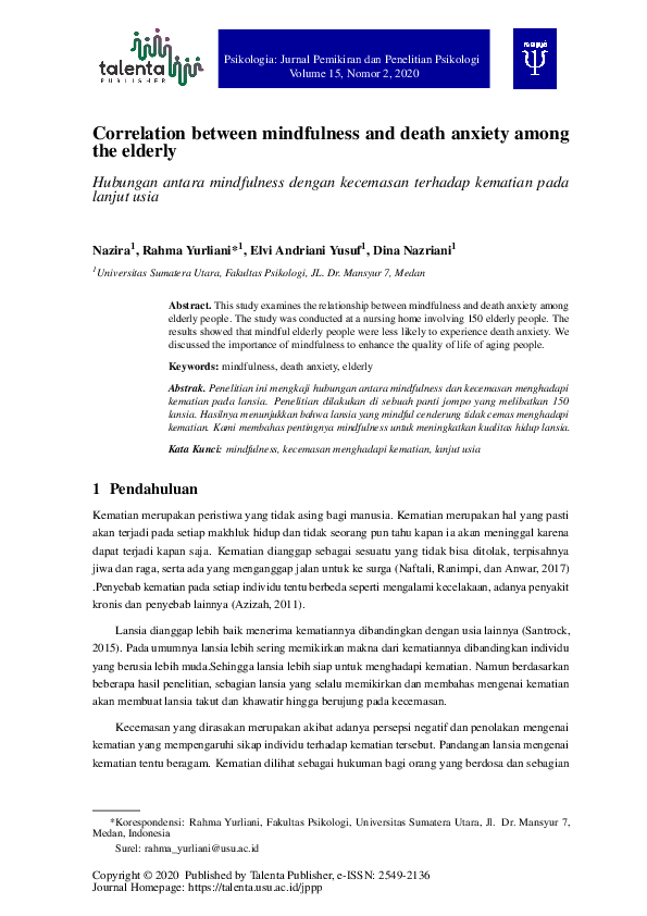 (PDF) Correlation between mindfulness and death anxiety among the ...