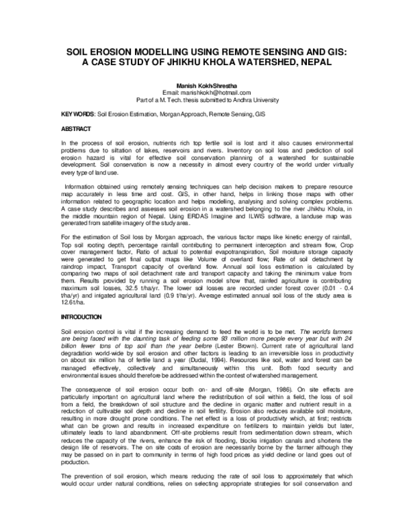 (PDF) Soil Erosion Modelling using Remote Sensing and GIS