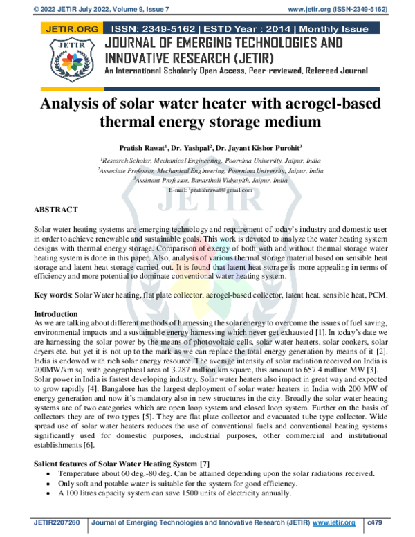 (PDF) Analysis of solar water heater with aerogel-based thermal energy ...
