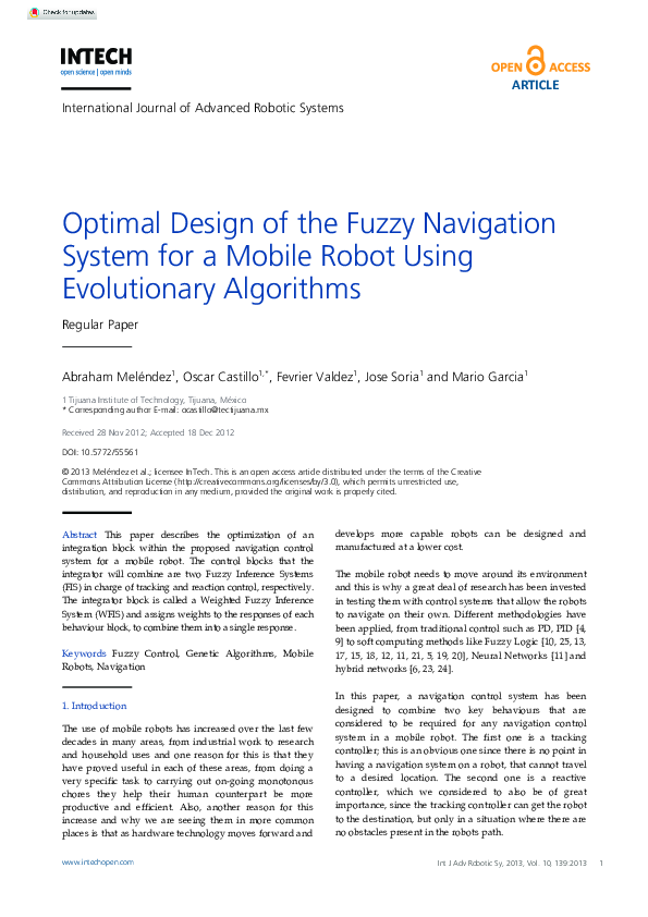 (PDF) Optimal Design of the Fuzzy Navigation System for a Mobile Robot ...