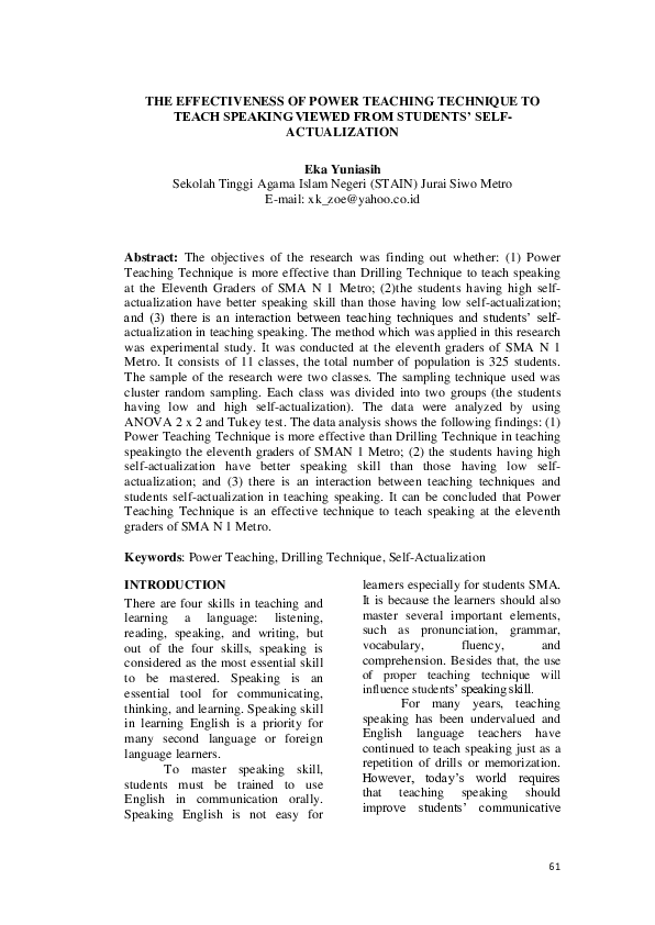 (PDF) The Effectiveness of Power Teaching Technique to Teach Speaking ...