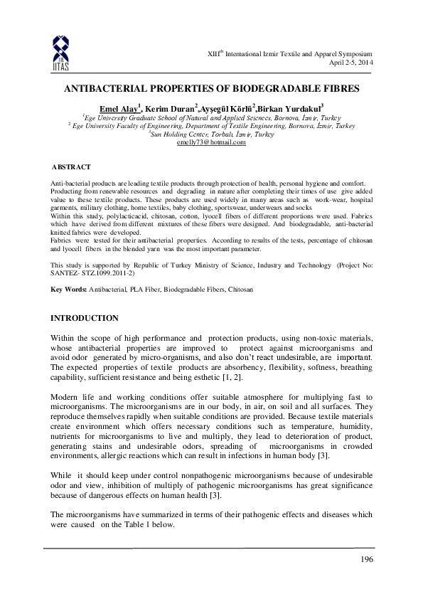 (PDF) Antibacterial Properties of Biodegradable Fibres