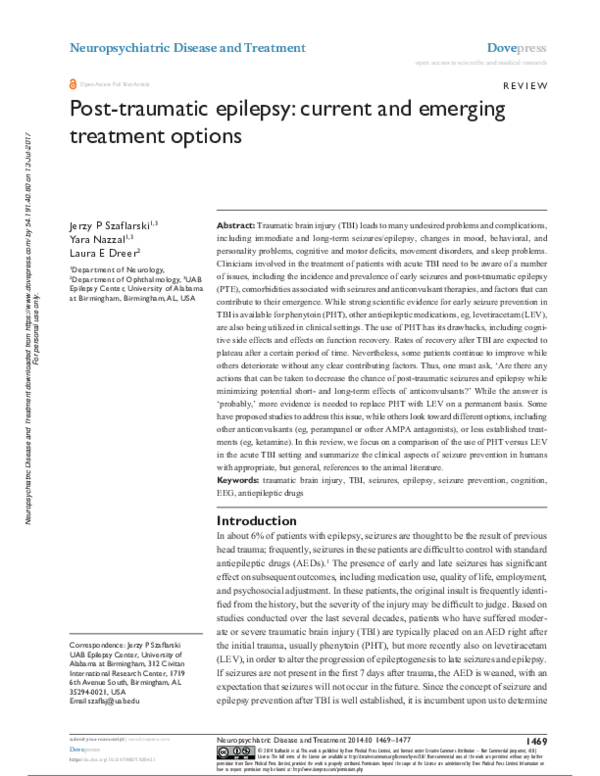 (PDF) Posttraumatic epilepsy: current and emerging treatment options