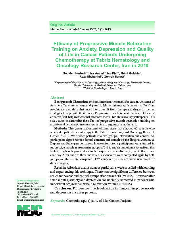 (PDF) Efficacy of Progressive Muscle Relaxation Training on Anxiety ...