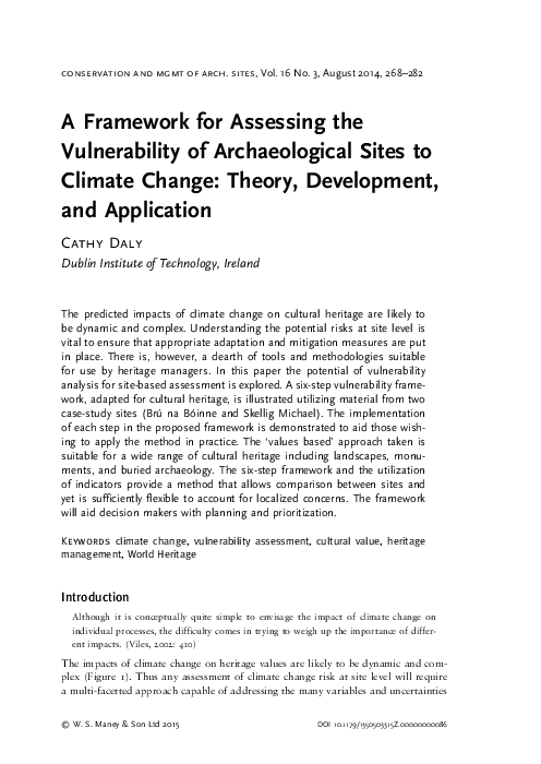 (PDF) A Framework for Assessing the Vulnerability of Archaeological ...