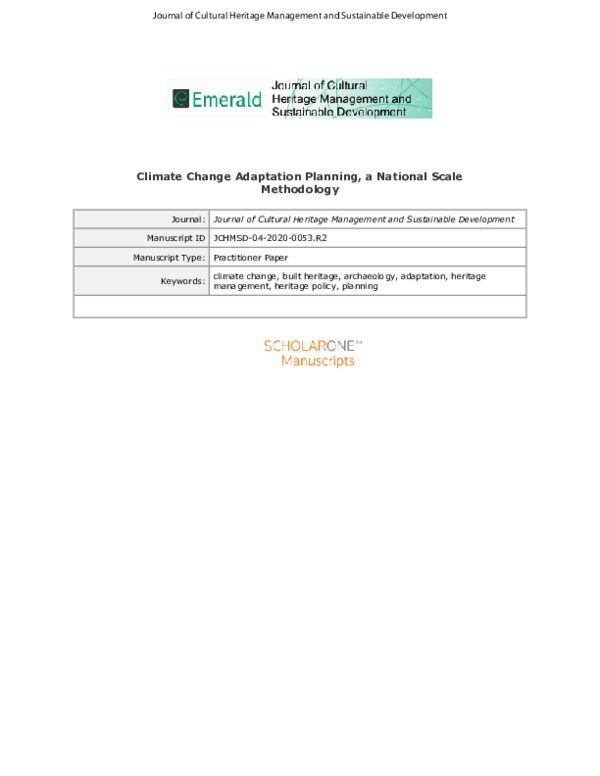 (PDF) Climate change adaptation planning for cultural heritage, a ...