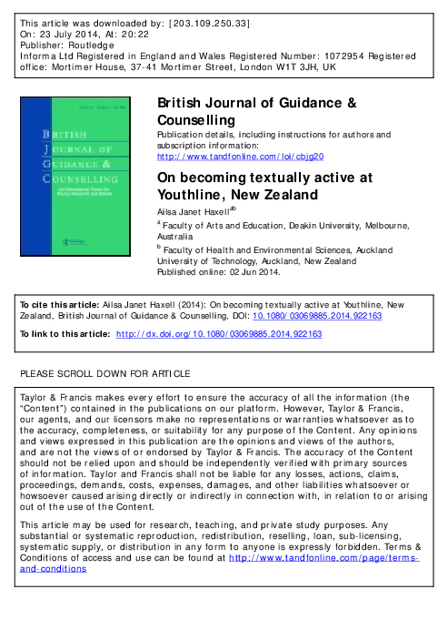 (PDF) On becoming textually active at Youthline, New Zealand