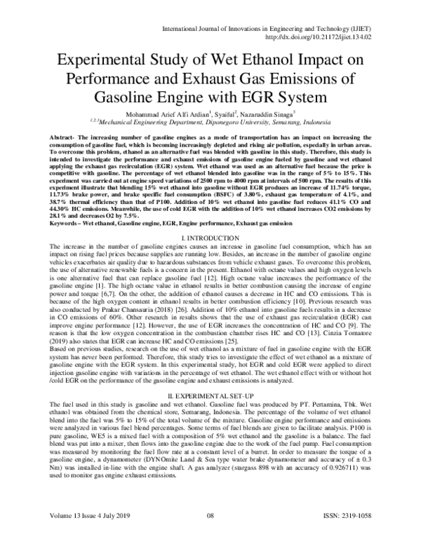 (PDF) Experimental study of wet ethanol impact on performance and ...
