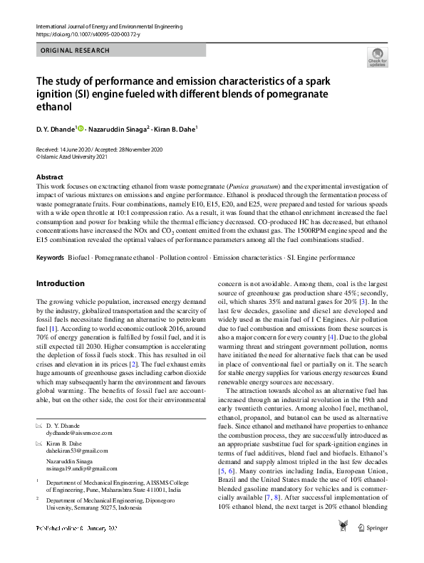 (PDF) The study of performance and emission characteristics of a spark ...