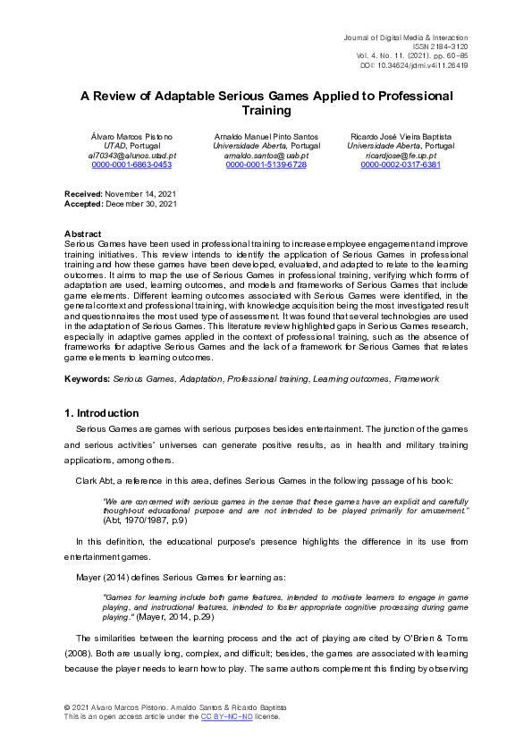 (PDF) Adaptable Serious Games for Professional Training