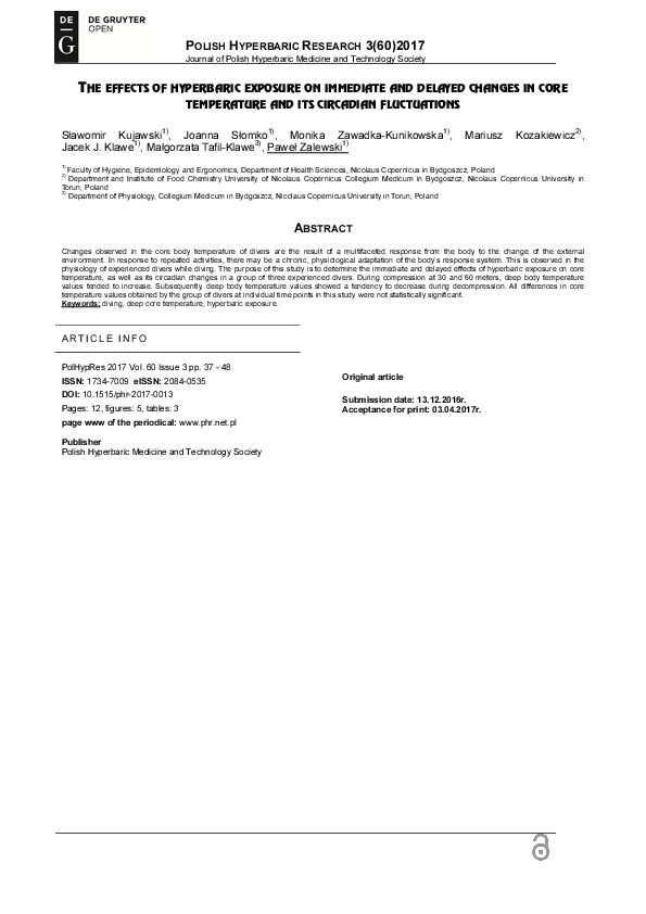 (PDF) The Effects of Hyperbaric Exposure on Immediate and Delayed ...