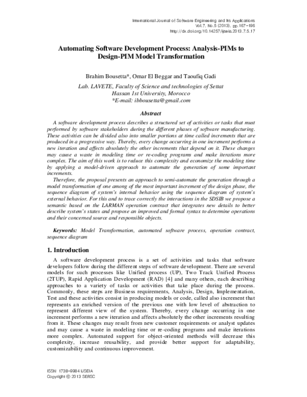 (PDF) Automating Software Development Process: Analysis-PIMs to Design ...