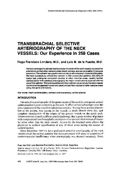 (PDF) Transbrachial selective arteriography of the neck vessels: Our ...