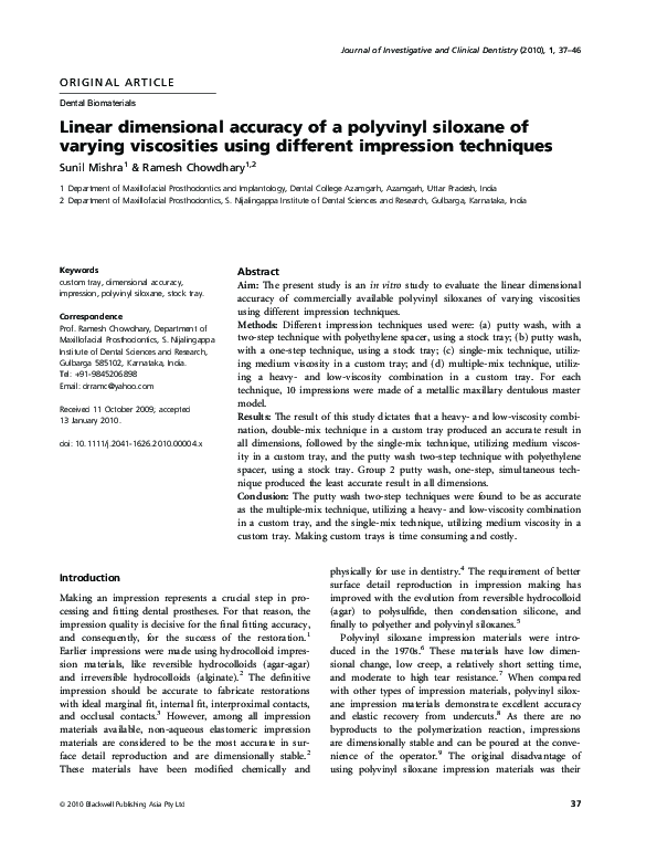(PDF) Linear dimensional accuracy of a polyvinyl siloxane of varying