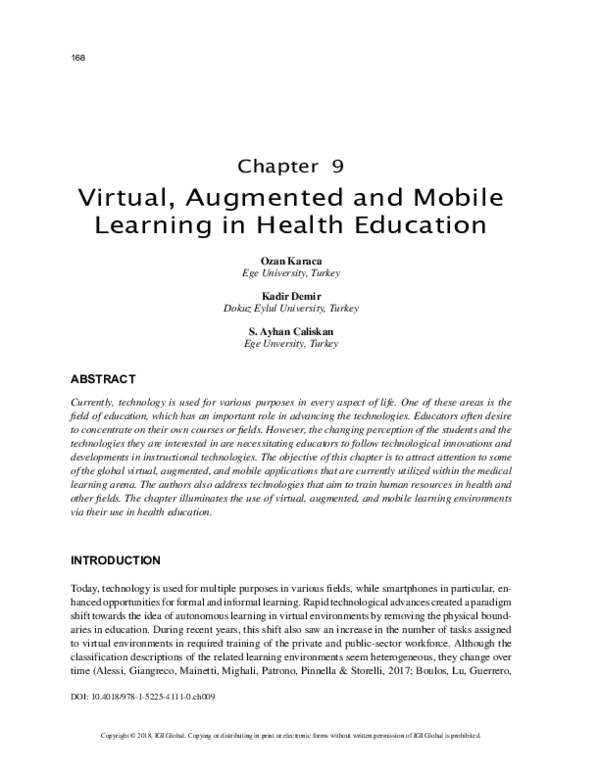 (PDF) Virtual, Augmented and Mobile Learning in Health Education