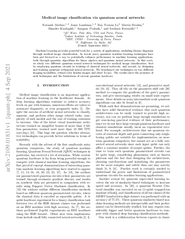 (PDF) Medical image classification via quantum neural networks