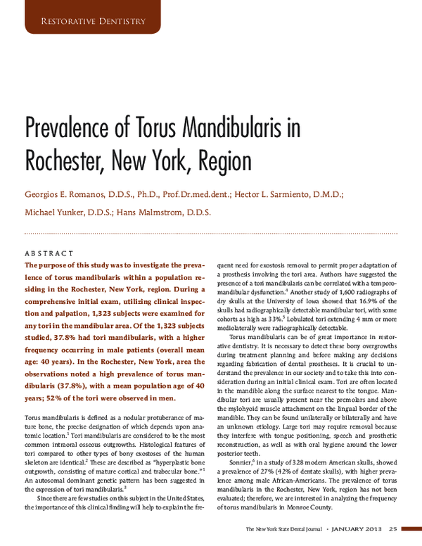 (PDF) Prevalence of torus mandibularis in Rochester, New York, region