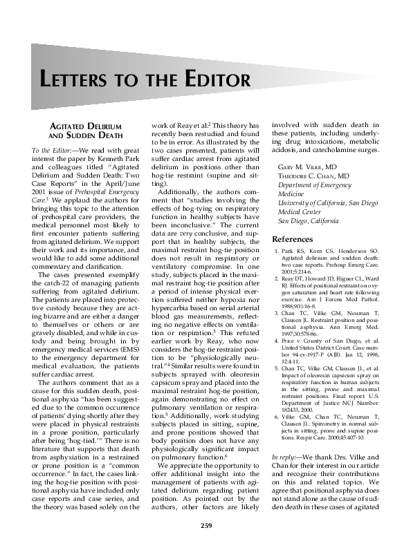 (PDF) Agitated delirium and sudden death