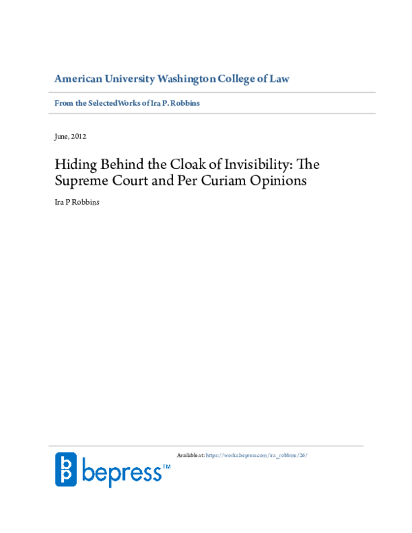 (PDF) Hiding Behind the Cloak of Invisibility: The Supreme Court and ...