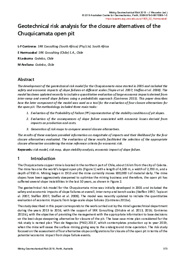(PDF) Geotechnical risk analysis for the closure alternatives of the ...