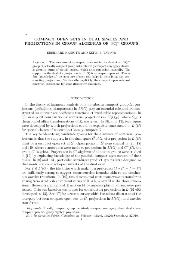 (PDF) Compact open sets in dual spaces and projections in group ...