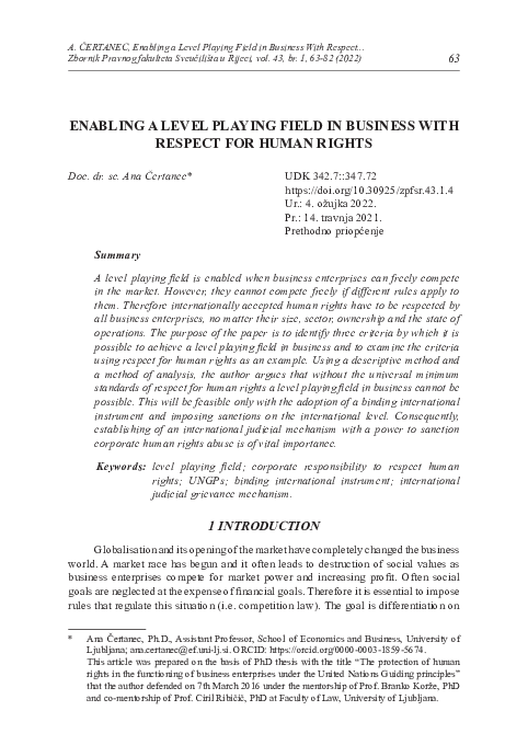 (PDF) ENABLING A LEVEL PLAYING FIELD IN BUSINESS WITH RESPECT FOR HUMAN ...
