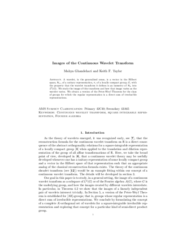 (PDF) Images of the continuous wavelet transform