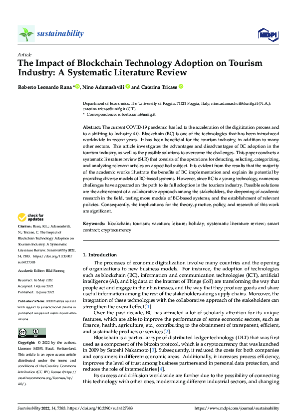 (PDF) The Impact of Blockchain Technology Adoption on Tourism Industry ...