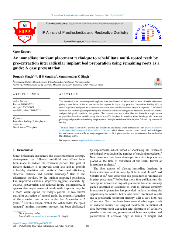 (PDF) An immediate implant placement technique to rehabilitate multi ...