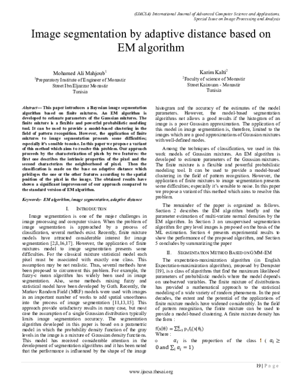 (PDF) Image segmentation by adaptive distance based on EM algorithm