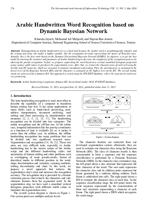 (PDF) Arabic handwritten word recognition based on dynamic bayesian network