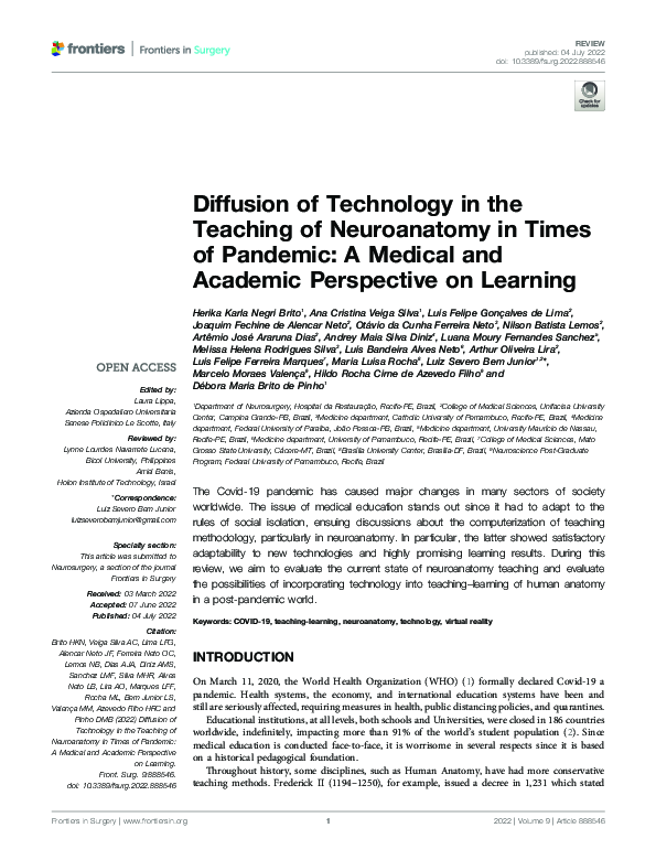(PDF) Diffusion of Technology in the Teaching of Neuroanatomy in Times ...