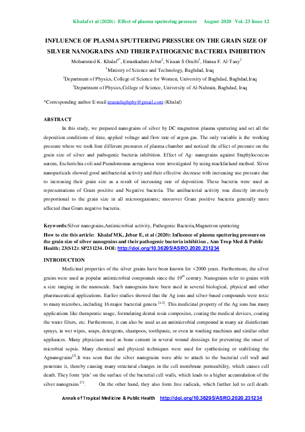 (PDF) Influence of Plasma Sputtering Pressure on the Grain Size of ...