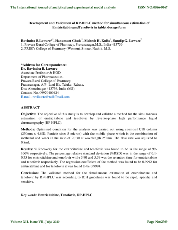 (PDF) Development and Validation of RP-HPLC method for simultaneous ...
