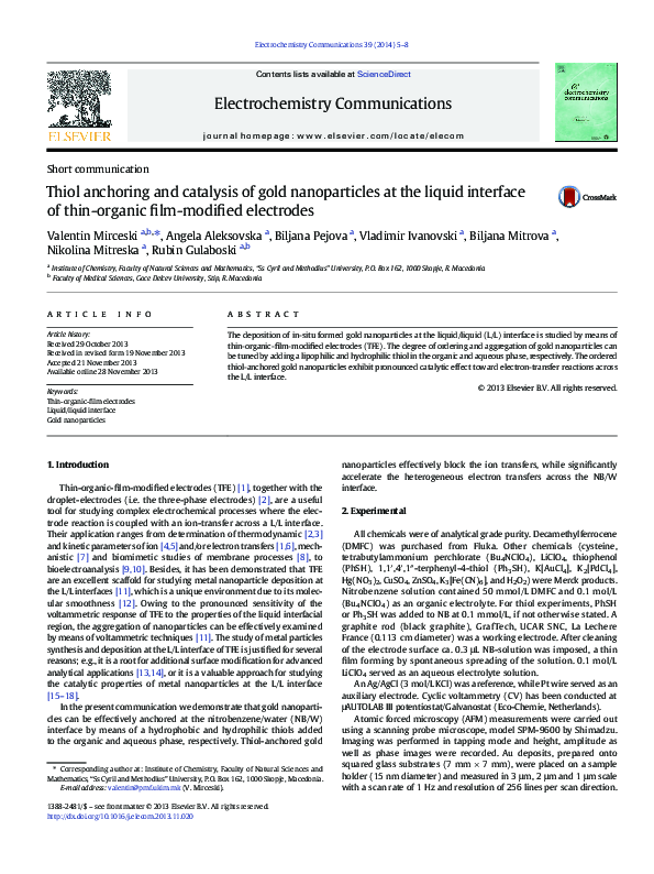 (PDF) Thiol anchoring and catalysis of gold nanoparticles at the liquid ...