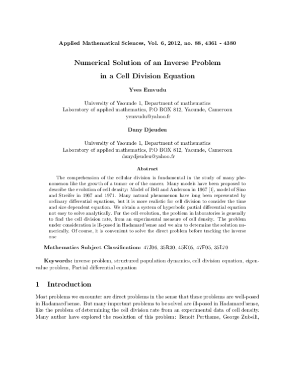 (PDF) Numerical solution of an inverse problem in a cell division equation