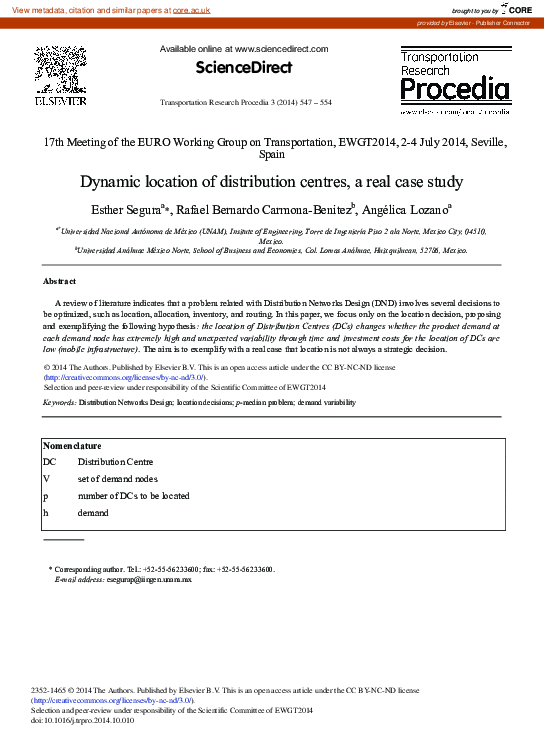 (PDF) Dynamic Location of Distribution Centres, a Real Case Study