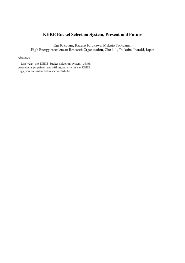 (PDF) KEKB Bucket Selection System, Present and Future